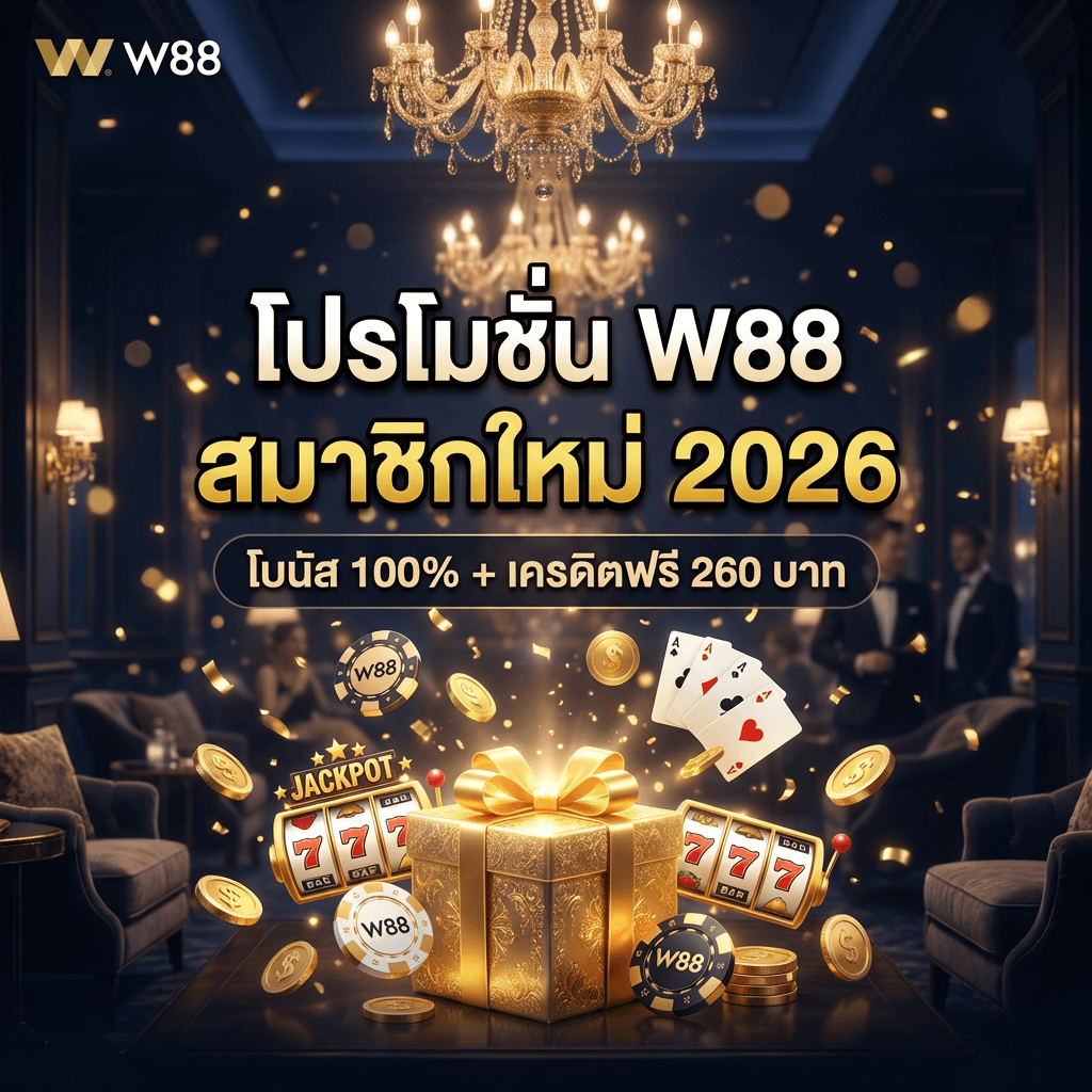 รวมโปรโมชั่น W88 สมาชิกใหม่ 2026 — โบนัสสล็อต 100% + เครดิตฟรี 260 บาท