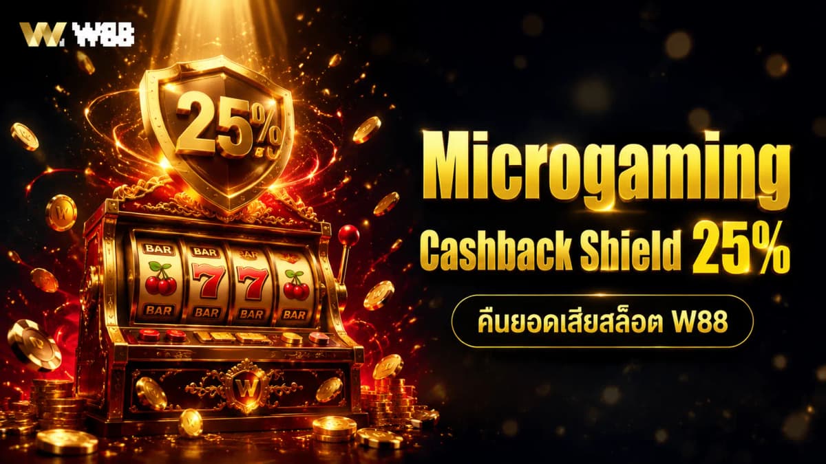 Microgaming Cashback Shield 25% W88 — คืนยอดเสียสล็อตสูงสุด 1,800 บาท 6-26 พ.ค. 2569